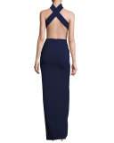 Piper Sleeveless Cross-Back Maxi Dress, Navy