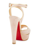 Louloudance Suede Platform Red Sole Sandal, Pink/Gold