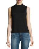 Hudson Heathered Mock-Neck Open-Back Top, Black