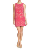 Sleeveless Jewel-Neck Shift Dress, Dancing Rose