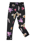 Neva Neon Flowers Ponte Leggings, Black, Size 3-14