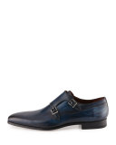 Leather Double-Monk Shoe, Blue