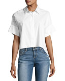 Edyth Short-Sleeve High-Low Drapey Button-Down Shirt, White