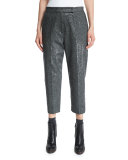 Paillette Chevron Cropped Pants, Onyx
