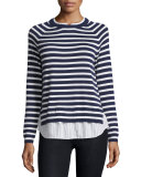 Zaan Striped Sweater-Shirt Combo Top, Dark Navy/Natural