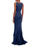 Pamela V-Neck Mermaid Gown, Navy