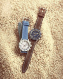 Eterno GMT Watch with Suede Strap, Silver/Blue