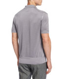 Textured Johnny-Collar Short-Sleeve Shirt, Gray