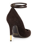 Suede Ankle-Lock Pump, Chocolate