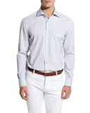Plaid Sport Shirt, Blue/Brown/White