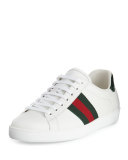 New Ace Leather Low-Top Sneaker, White/Red/Green