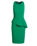 Sleeveless Asymmetric Peplum Sheath Dress, Emerald