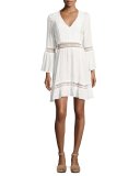 Merryl Long-Sleeve V-Neck Lace Dress, White