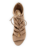 Santina Lace-Up Wedge Sandal, Oatmeal