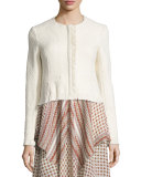 Chevron Fringe Cropped Jacket, Cream