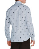 Embroidered Palm Tree-Print Shirt, Navy