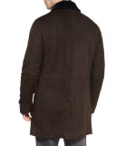 Mid-Length Sartorial Suede Coat w/Shearling Lining, Brown
