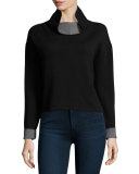 Contrast-Trim Reversible Funnel-Neck Pullover, Black/Gray