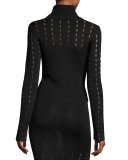Cathie Pointelle Turtleneck Top, Black