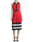 Billerly Striped Pleated A-Line Midi Dress, Red Blaze