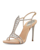 Crystal Chevron T-Strap 105mm Pump, Beige
