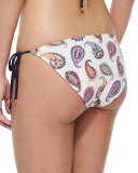 Paisley-Print Reversible Bikini Bottom, Ivory Multi
