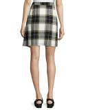 Gina Draped Plaid A-Line Skirt, Yellow/White/Gray