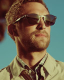 Rimless Dark Havana Round Sunglasses, Gray/Brown