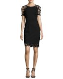 Yadira Crochet-Trim Sheath Dress, Black