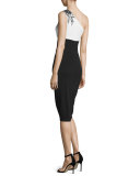 One-Shoulder Embellished Jersey Cocktail Dress, Black/White