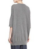 Slouchy Half-Sleeve Cashmere Sweater, Heather Stone