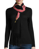 Snakes Wool-Blend Fringe Scarf, Red