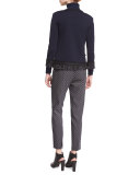 Fringe-Trim 3/4-Sleeve Jacket, Navy/Caviar