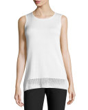 Colorblock Pointelle-Hem Tank, Bianco/Caviar