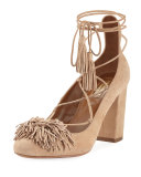 Wild Thing Fringe Block-Heel Pump, Biscotto