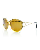 Round Open-Arm Monochromatic Sunglasses, Yellow/Light Gold
