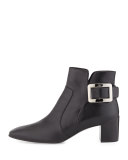 Polly Leather Side-Buckle Ankle Boot, Black