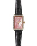 Shirley 32mm Alligator Strap Watch with Diamonds, Pink/Black