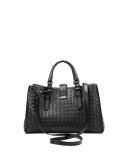 Roma Small Woven Compartment Tote Bag, Black