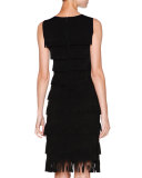 Sleeveless Layered-Fringe Dress, Black