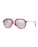 Mirrored Aviator Flash Sunglasses, Fuchsia