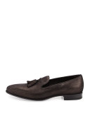 Metallic Leather Tassel Loafer, Black