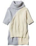 Bicolor Turtleneck 3/4-Sleeve Sweater, Ivory/Pale Gray