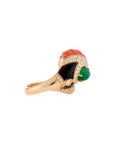 Carved Floral, Onyx & Emerald Bypass Ring with Diamonds