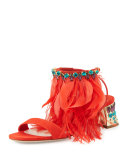 Jeweled Feather-Ankle 45mm Sandal, Lacca