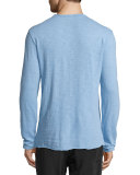 Long-Sleeve Slub Henley Shirt, Natural