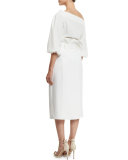 Twill One-Shoulder Blouse, White