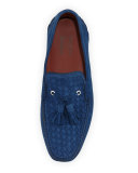 Woven & Perforated Suede Tassel Driver, Navy