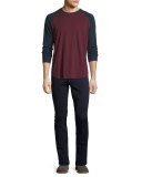 Long-Sleeve Baseball T-Shirt, Oxblood/Coastal