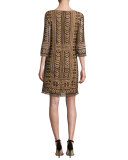 Priya Embroidered Keyhole Shift Dress, Bronze